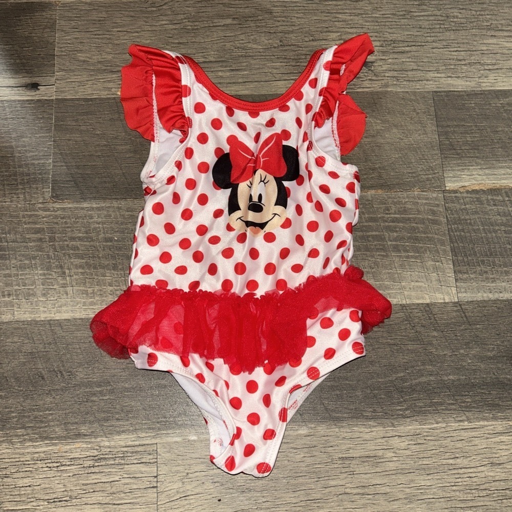 Disney Baby Minnie Mouse One Piece Swimsuit Red Polka Dot  18M